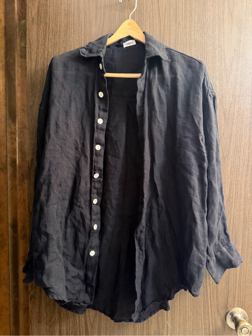 VITAMIN A PLAYA BLACK SWIM COVER UP TOP SIZE SMALL OVERSIZED 100% LINEN